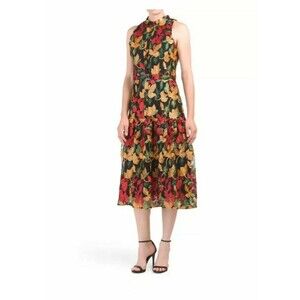 New Vone Cocktail Dress Midi Floral Embroidered Lace Sleeveless Size Medium